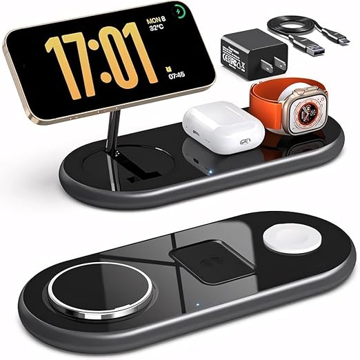 Cargador Inalámbrico Magnético 3 en 1 con Adaptador de 18W, Estacion de Carga